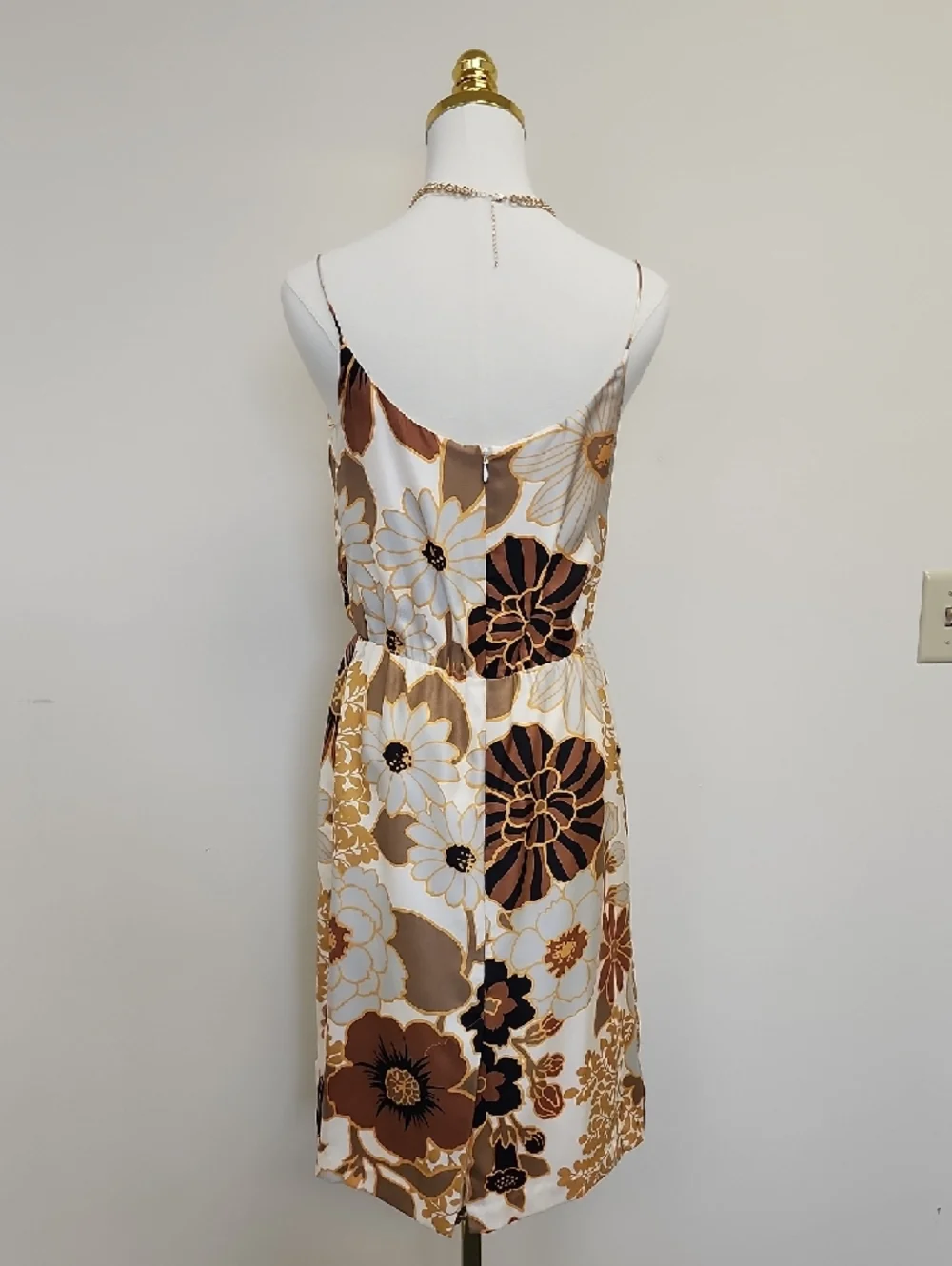 J.Crew Satin Floral Slip Midi Dress Spaghetti Strap Brown Cream Size 8 - Picture 4 of 11